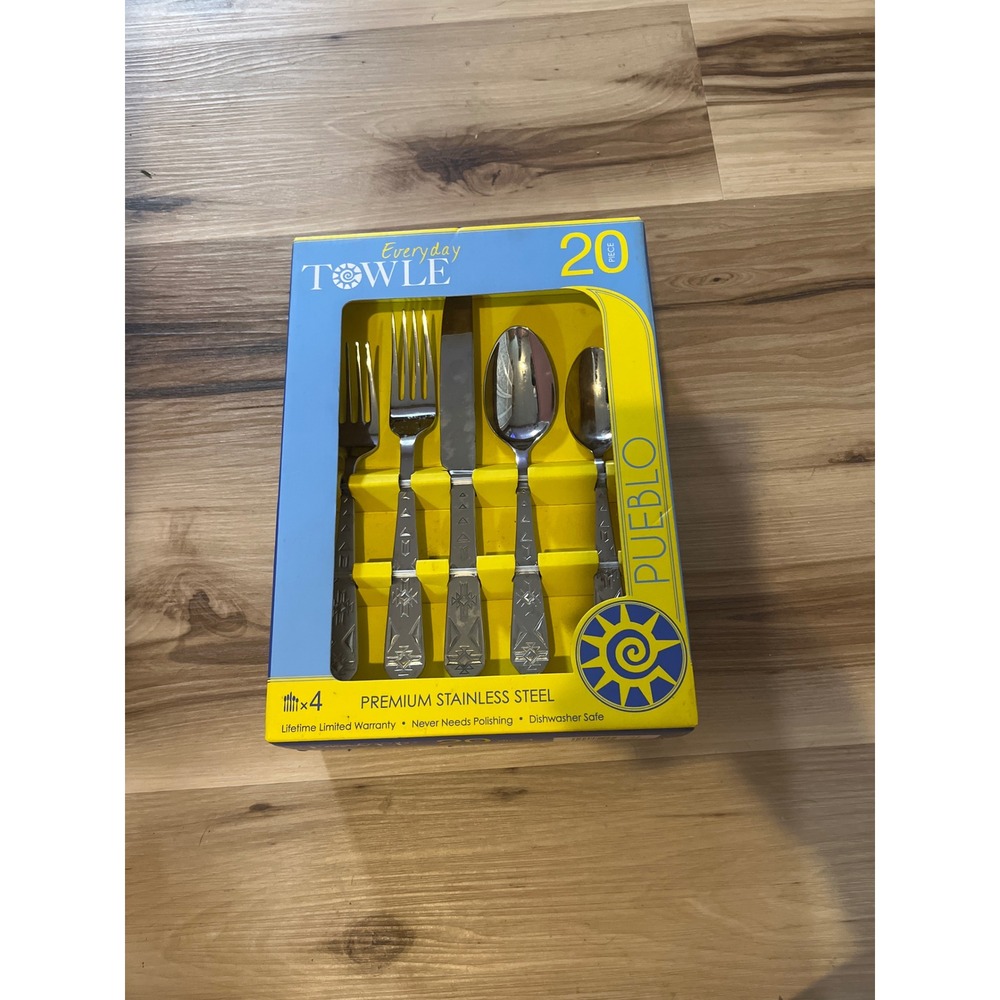 Towle Everyday Pueblo 20 Piece Flatware Set Stainless Steel Service for 4 New